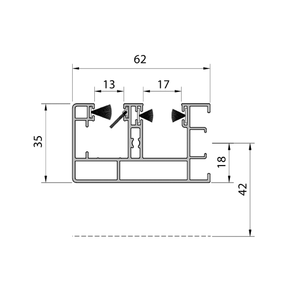 Narrow maxi aluminium guide channel MKT with seal
